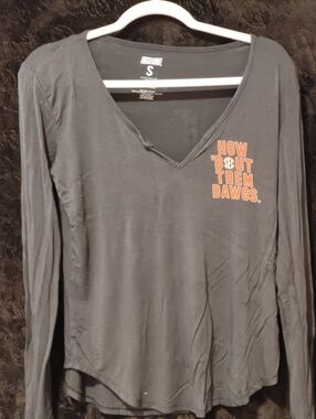 Women's Black V-Neck Long-Sleeve Tee with Orange 'How 'Bout Them Dawgs' Graphic